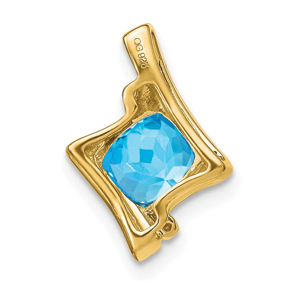 14k Blue Topaz and Diamond Pendant