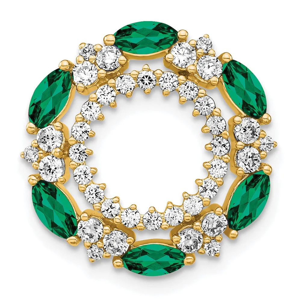 14k Lab Grown Diamond & Created Emerald Pendant