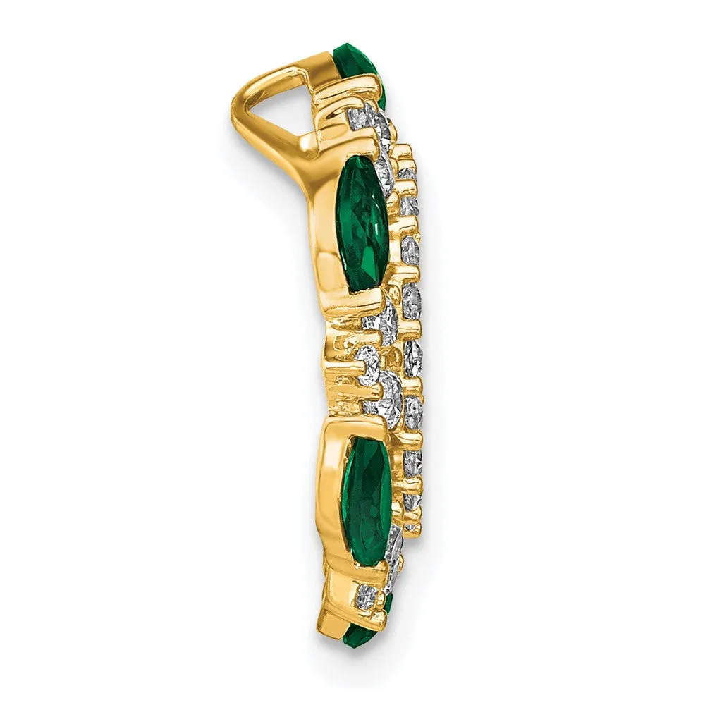 14k Lab Grown Diamond & Created Emerald Pendant