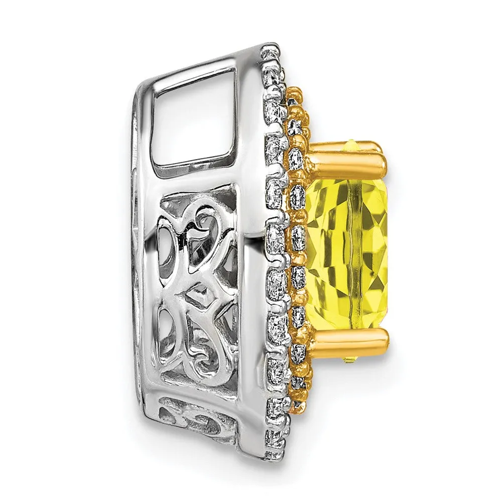 14k Two-Tone Lab Grown Diamond & Created Yellow Sapphire Pendant
