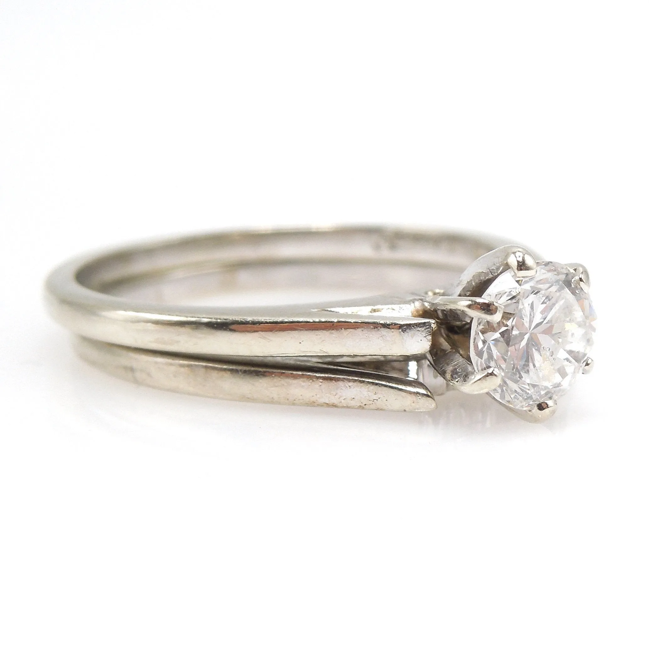14K White Gold 0.59ct Diamond Solitaire Engagement Ring Wedding Set