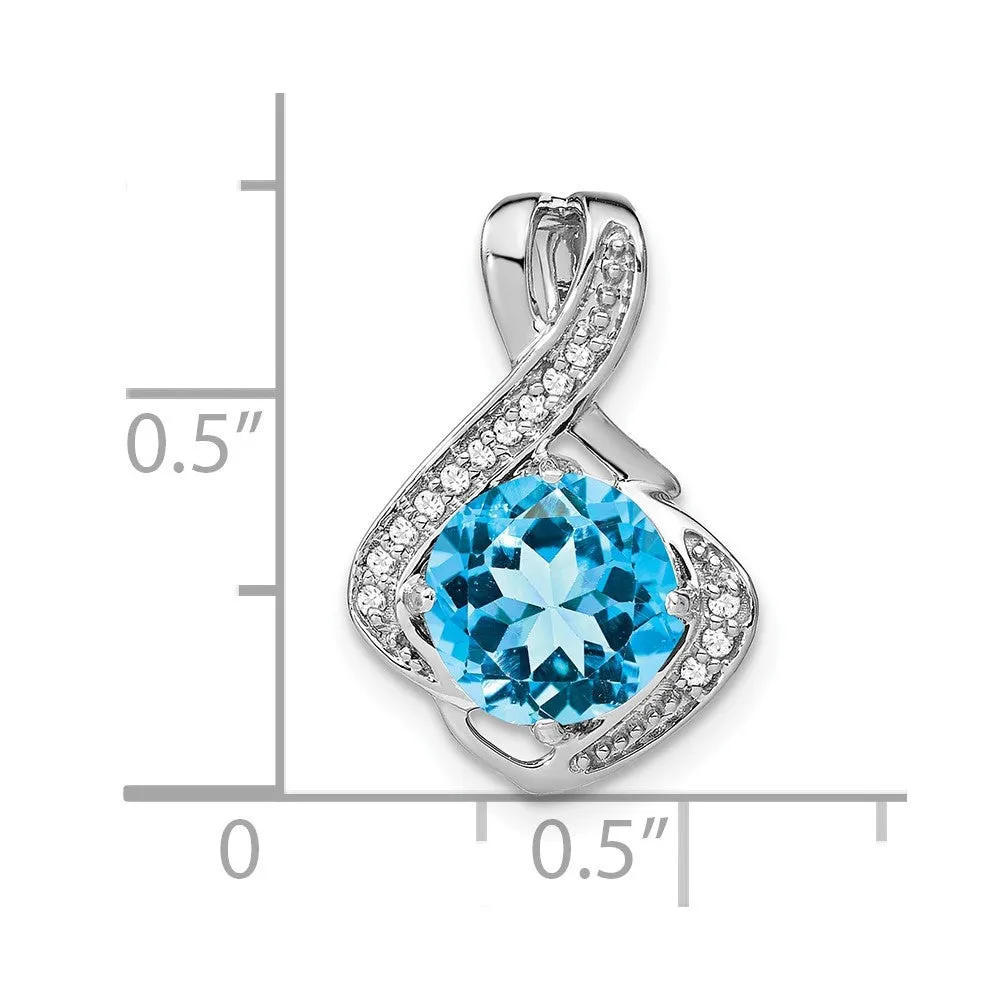 14k White Gold Blue Topaz and Diamond Pendant