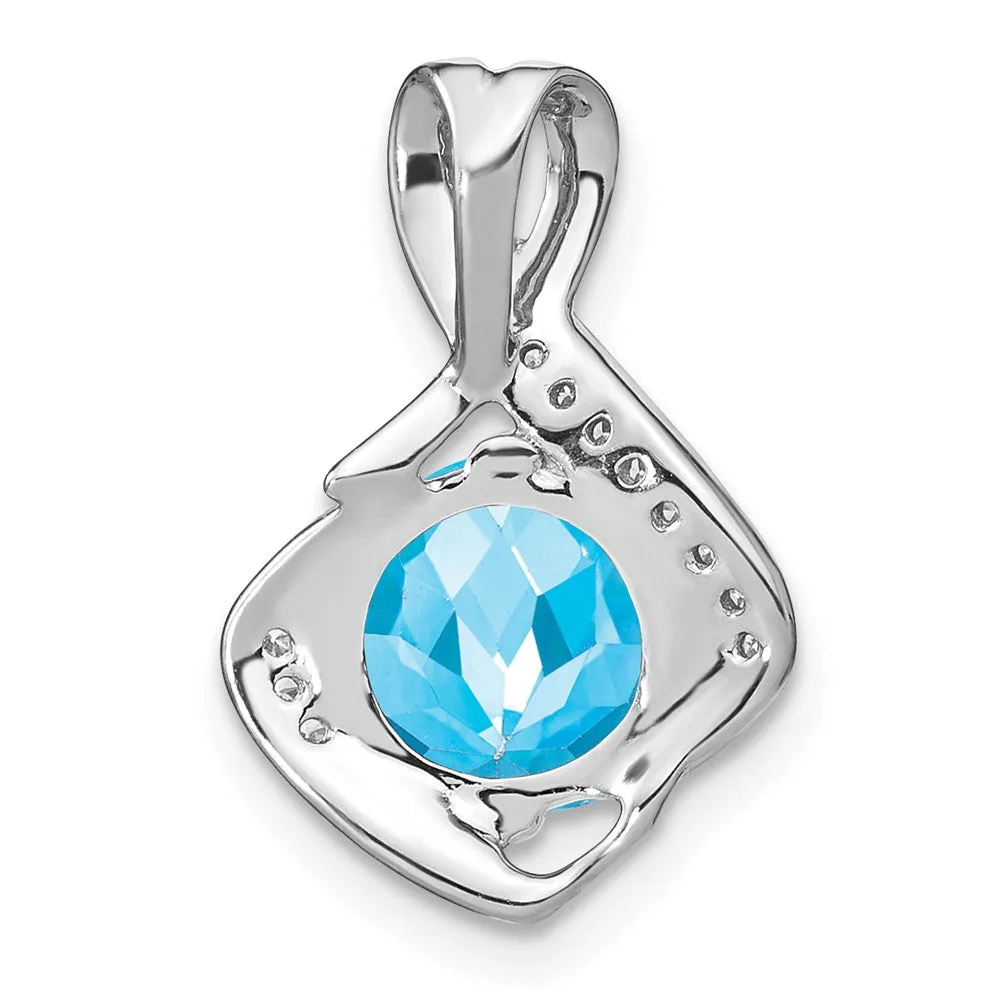 14k White Gold Blue Topaz and Diamond Pendant
