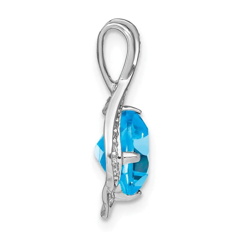14k White Gold Blue Topaz and Diamond Pendant