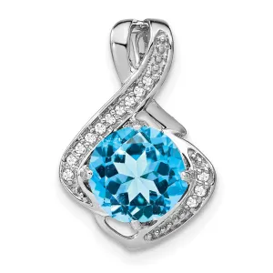 14k White Gold Blue Topaz and Diamond Pendant