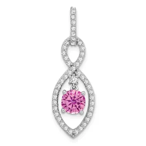 14k White Gold Created Pink Sapphire and Diamond Pendant