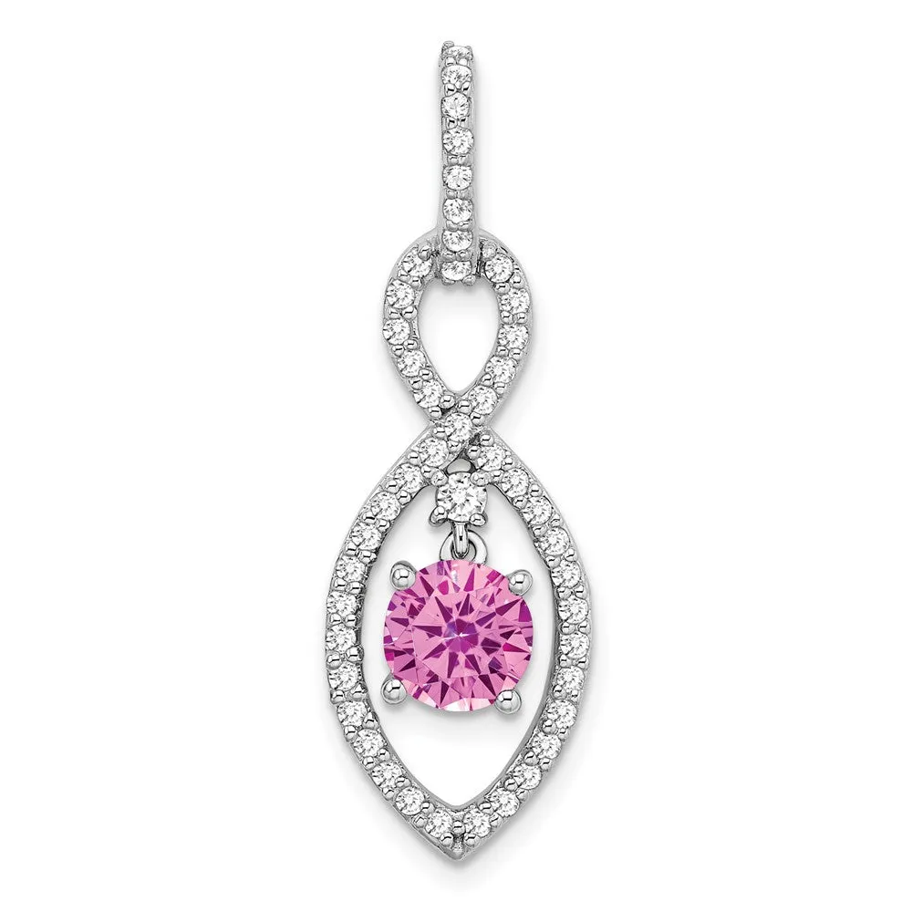 14k White Gold Created Pink Sapphire and Diamond Pendant