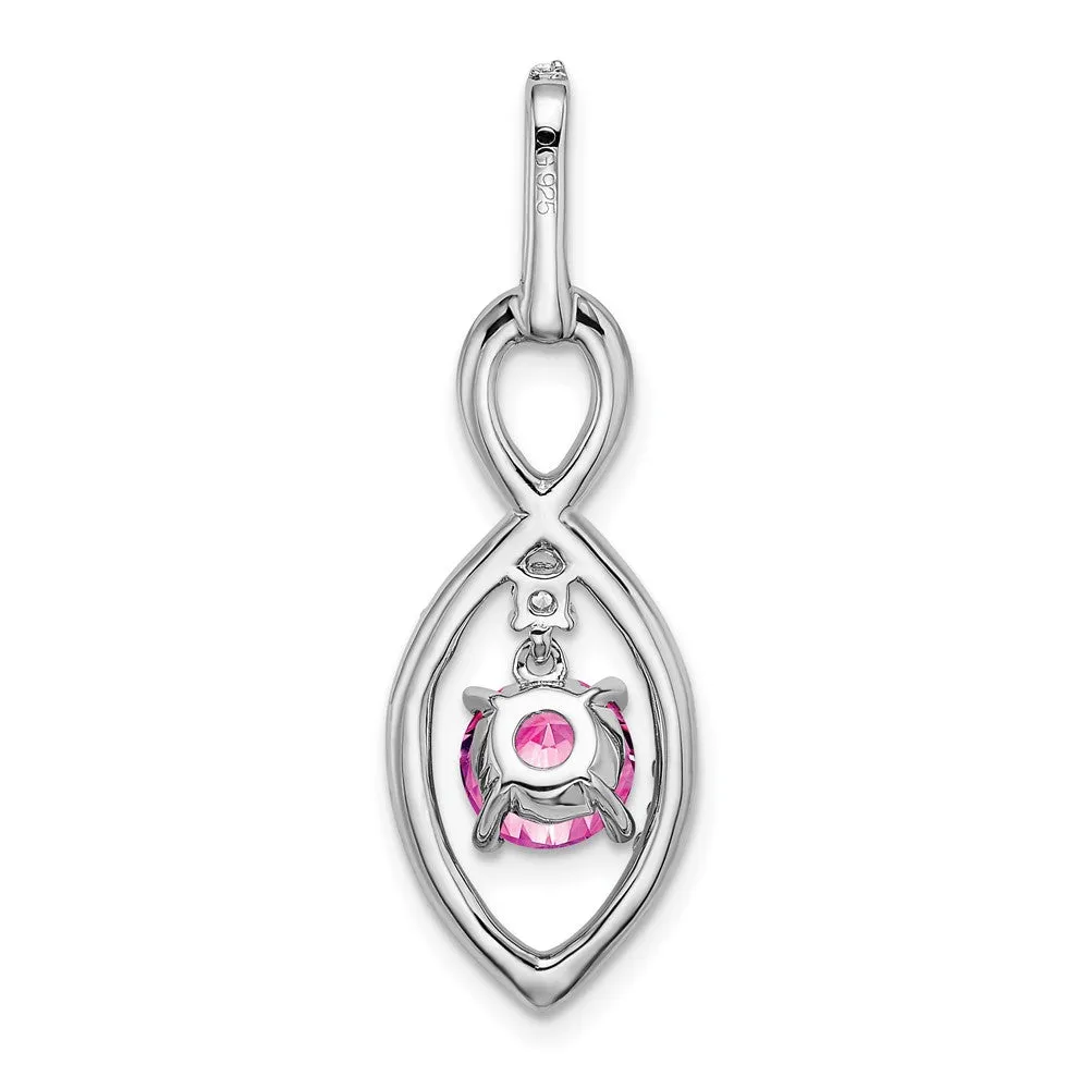 14k White Gold Created Pink Sapphire and Diamond Pendant
