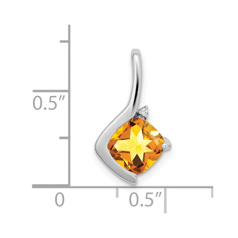 14k White Gold Cushion Citrine and Diamond Pendant