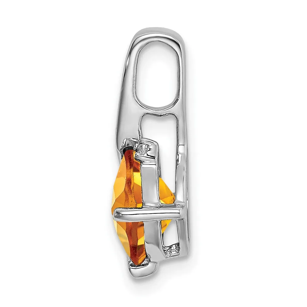 14k White Gold Cushion Citrine and Diamond Pendant