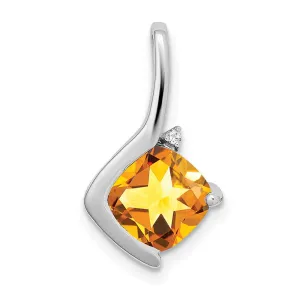 14k White Gold Cushion Citrine and Diamond Pendant