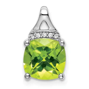14k White Gold Cushion Peridot and Diamond Pendant