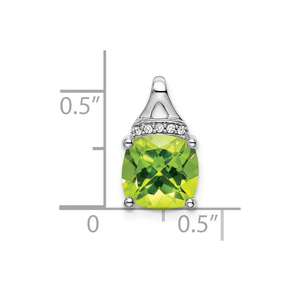 14k White Gold Cushion Peridot and Diamond Pendant