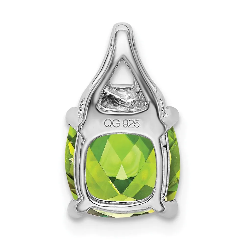 14k White Gold Cushion Peridot and Diamond Pendant