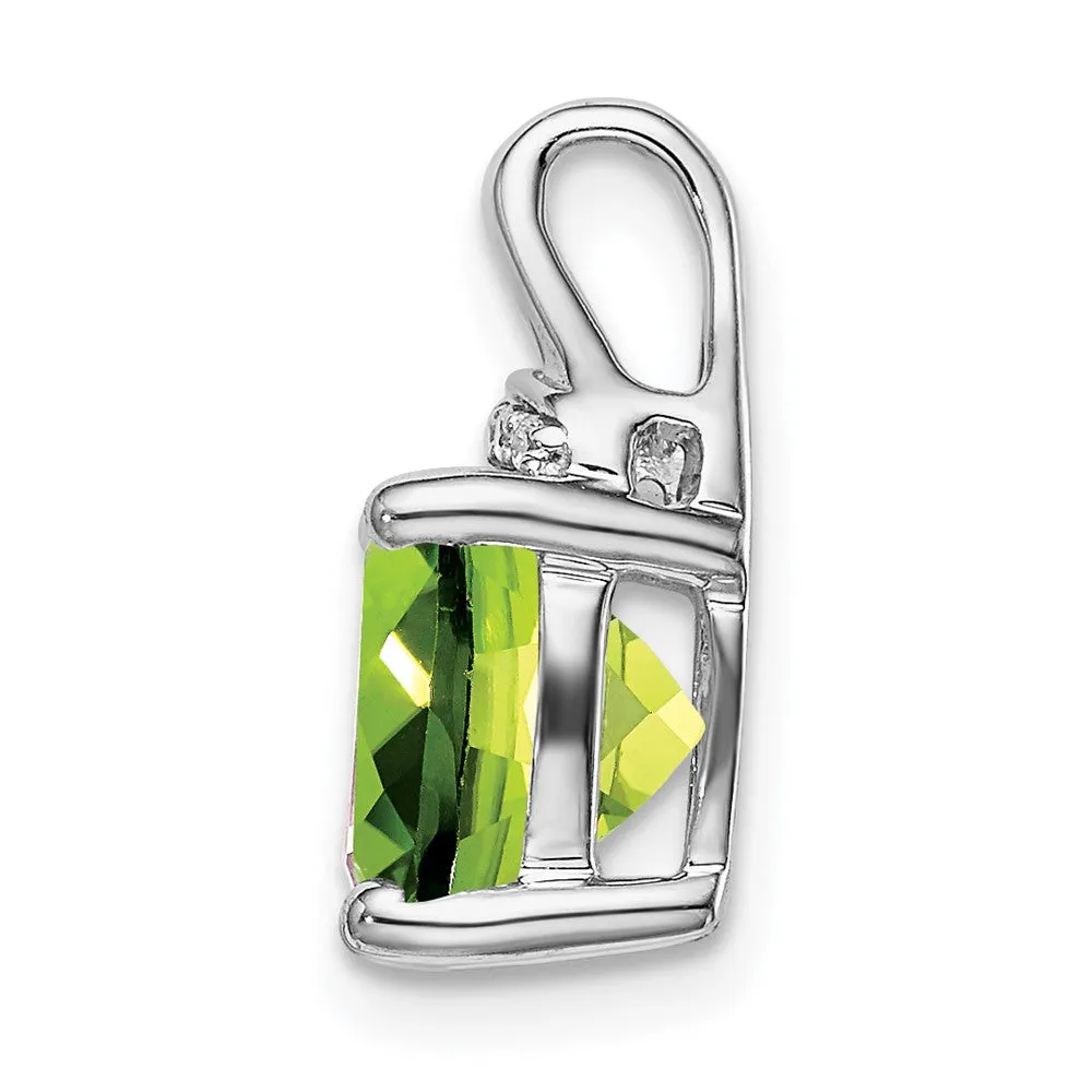 14k White Gold Cushion Peridot and Diamond Pendant