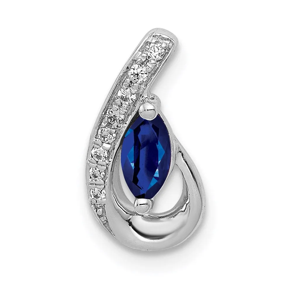 14k White Gold Diamond and .28 Sapphire Teardrop Slide