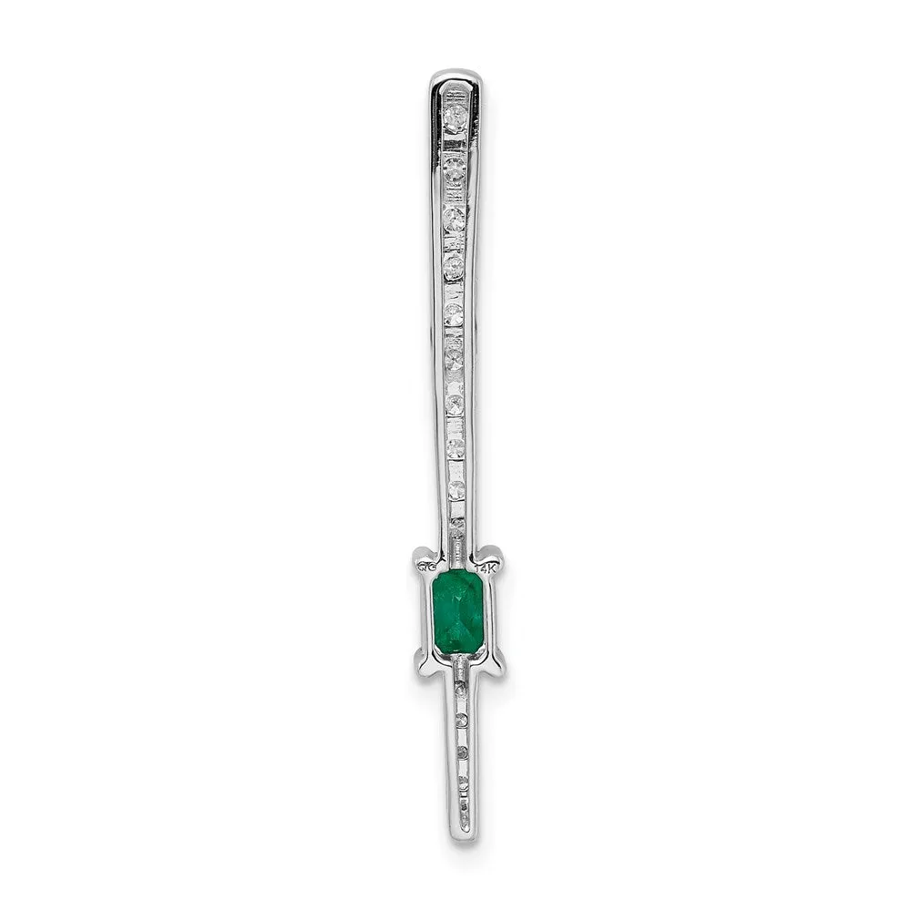 14k White Gold Diamond and Rectangle Emerald Fancy Chain Slide
