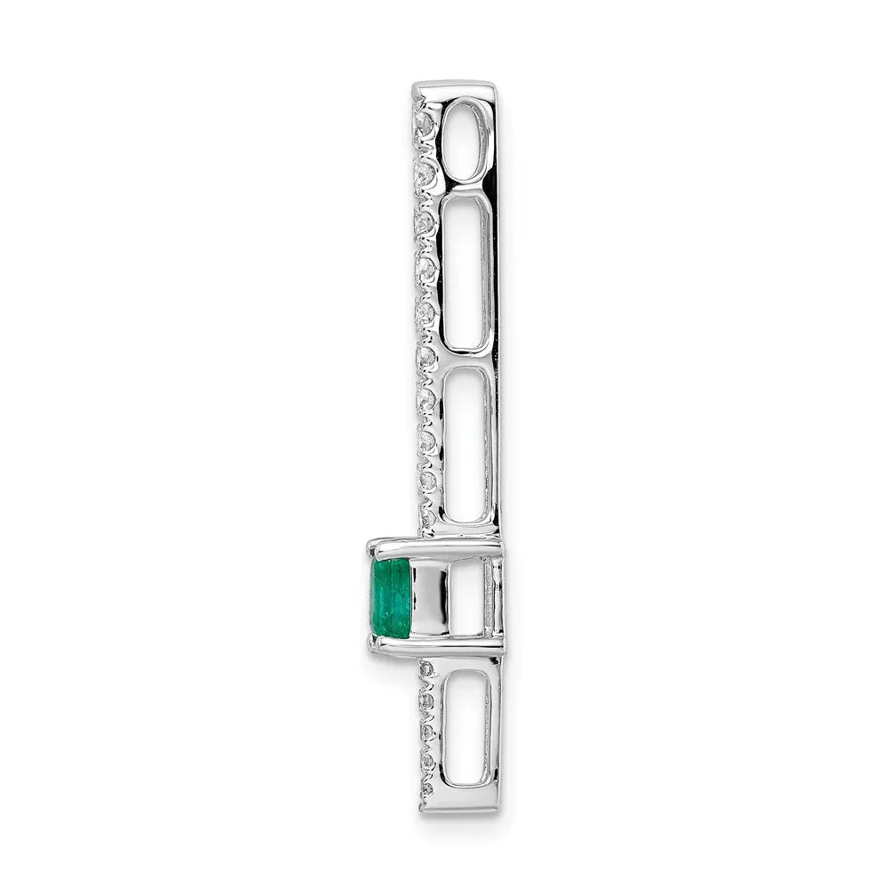 14k White Gold Diamond and Rectangle Emerald Fancy Chain Slide