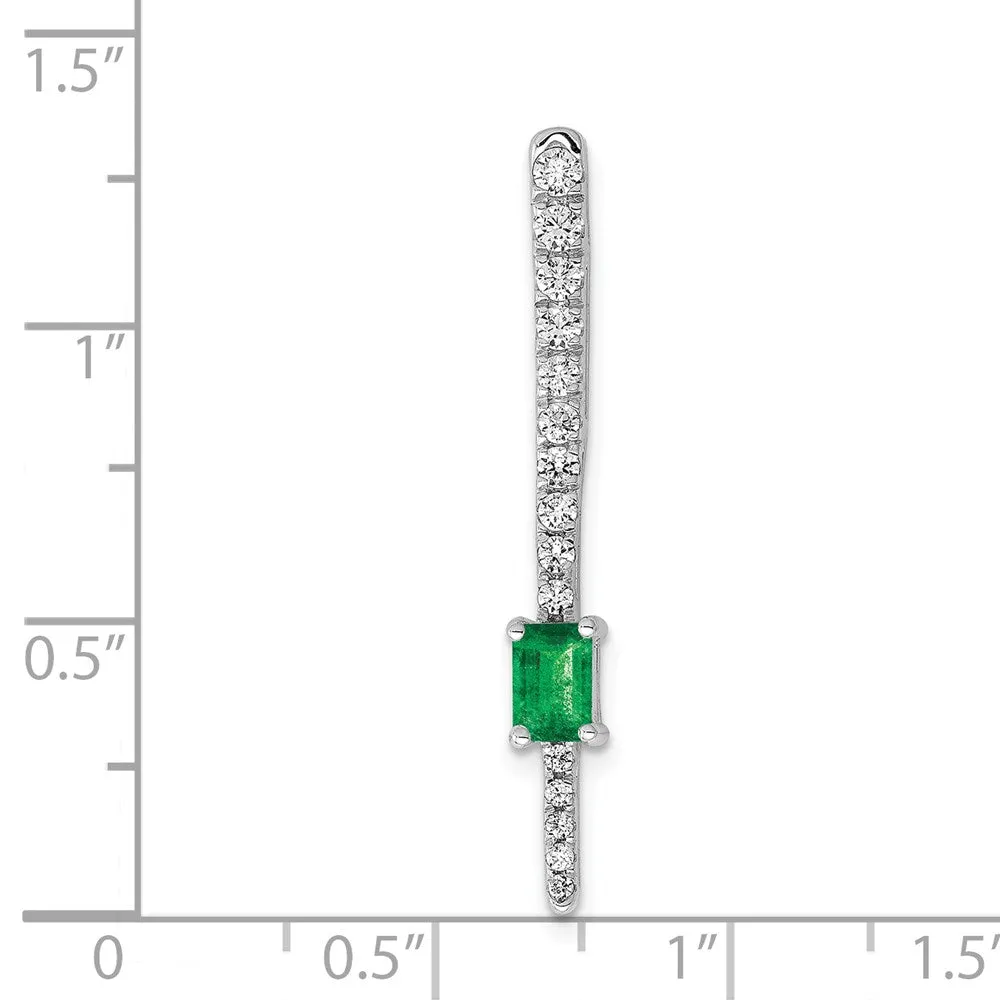 14k White Gold Diamond and Rectangle Emerald Fancy Chain Slide