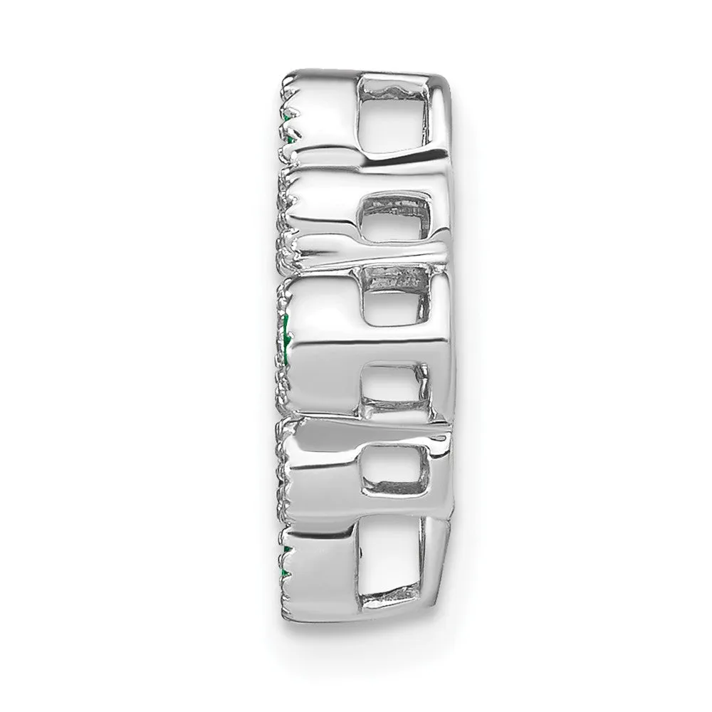 14k White Gold Emerald and Diamond Chain Slide