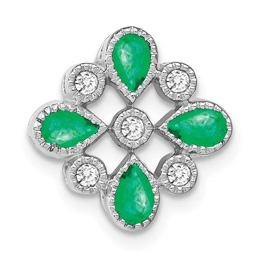 14k White Gold Emerald and Diamond Chain Slide