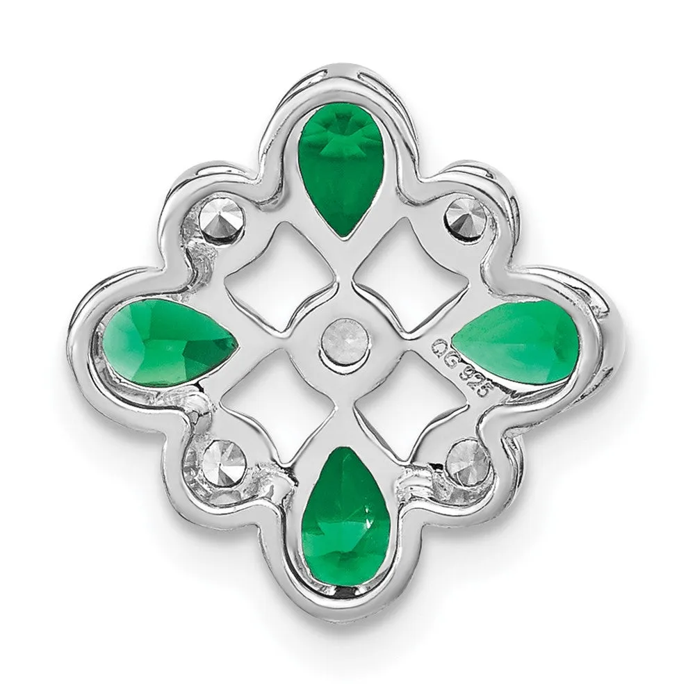 14k White Gold Emerald and Diamond Chain Slide