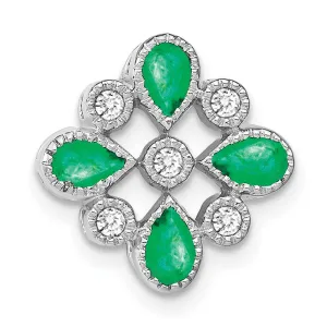 14k White Gold Emerald and Diamond Chain Slide