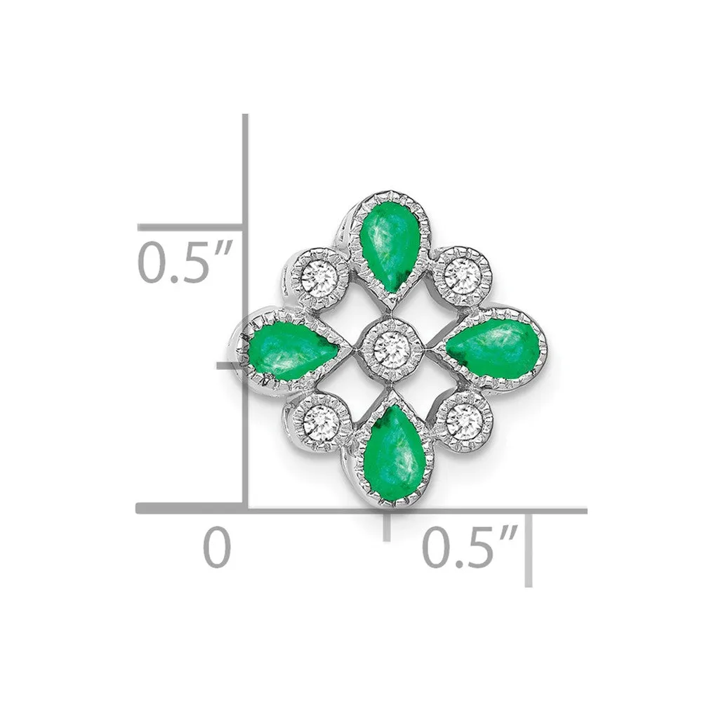 14k White Gold Emerald and Diamond Chain Slide