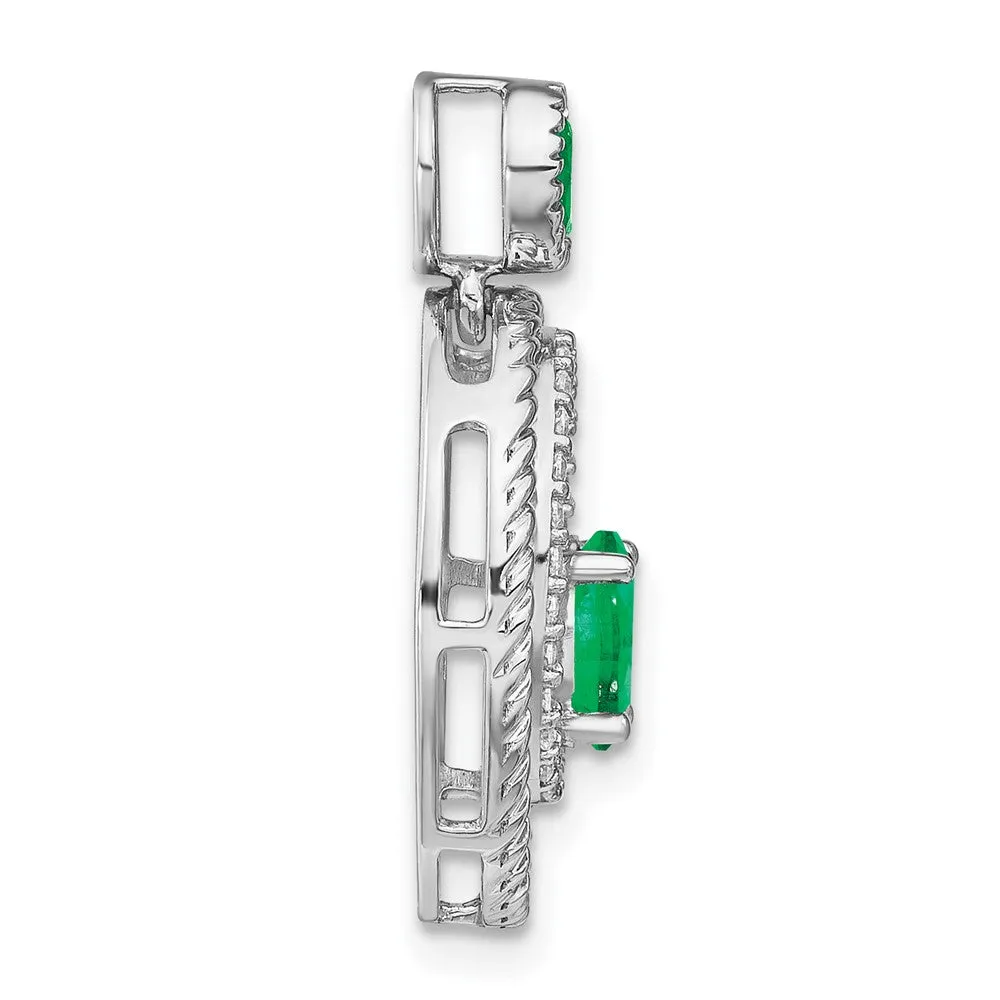 14k White Gold Emerald and Diamond Oval Pendant