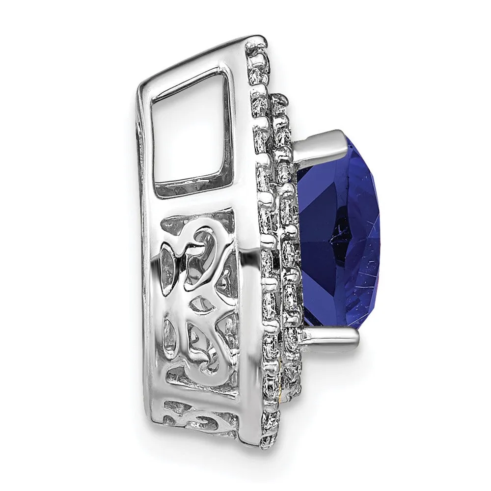 14K White Gold  Lab Grown Diamond & Created Blue Sapphire Pendant