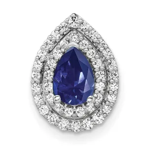14K White Gold  Lab Grown Diamond & Created Blue Sapphire Pendant