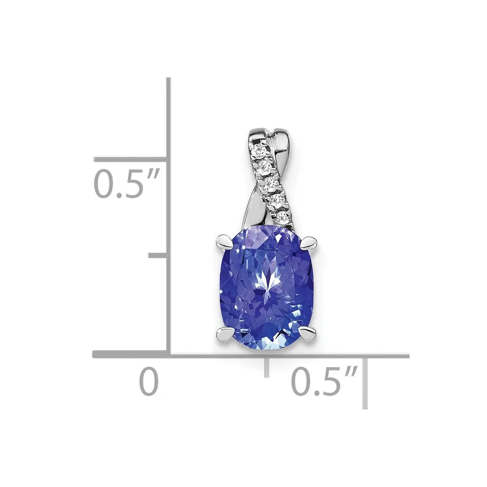14k White Gold Oval Tanzanite and Diamond Pendant