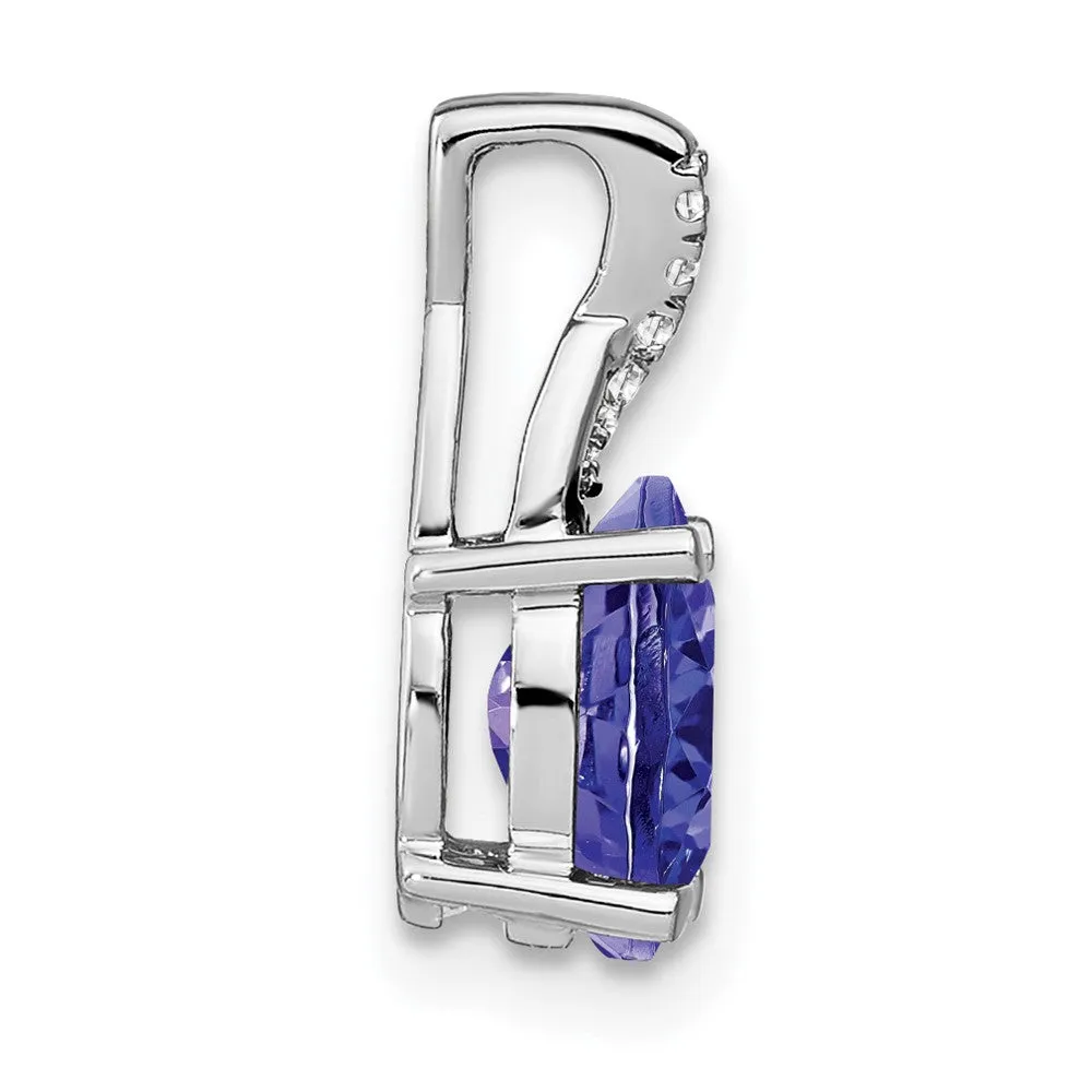 14k White Gold Oval Tanzanite and Diamond Pendant