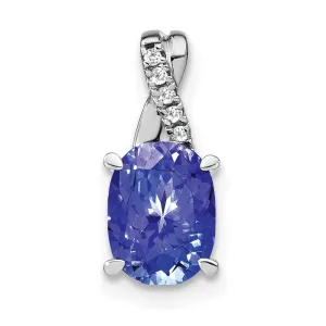 14k White Gold Oval Tanzanite and Diamond Pendant