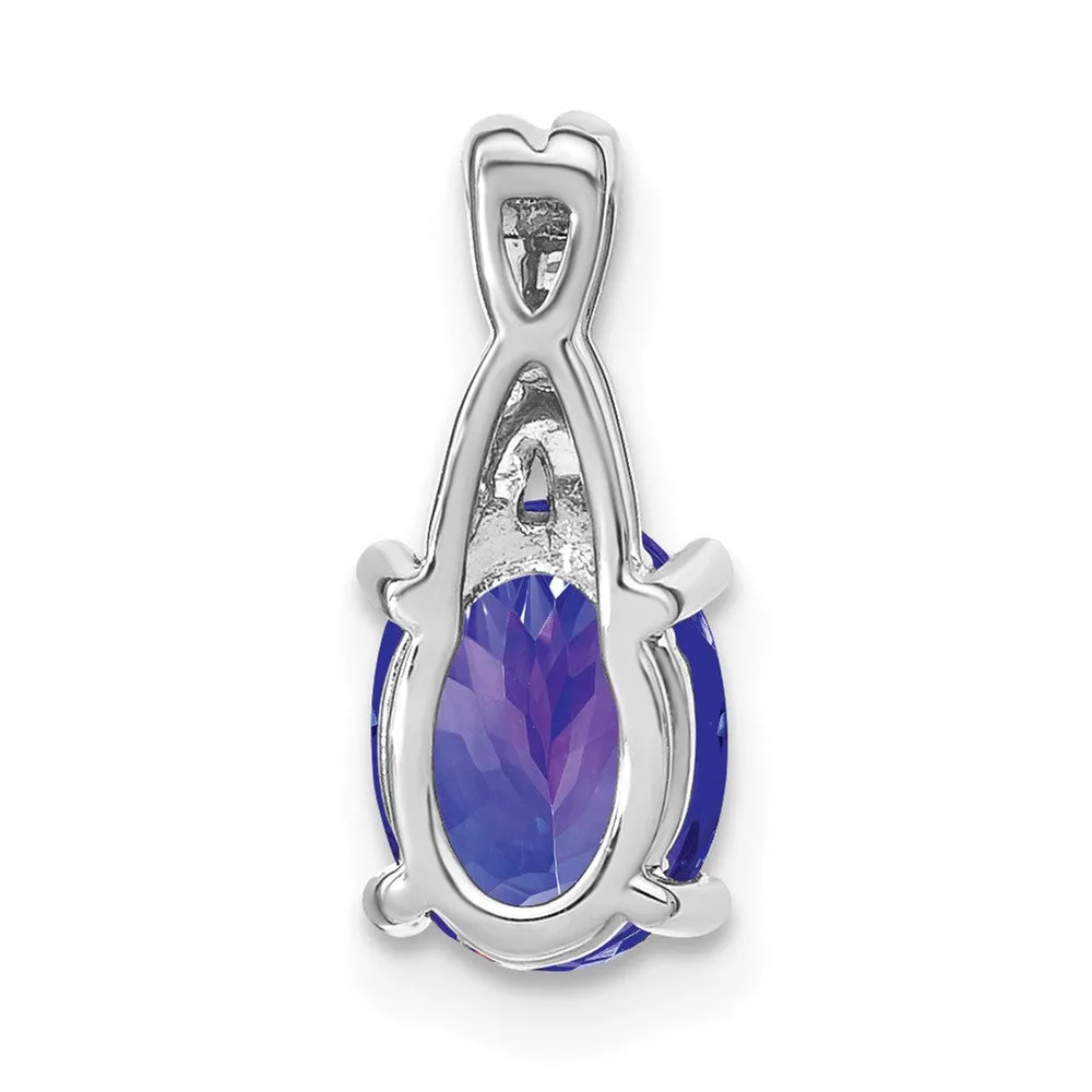 14k White Gold Oval Tanzanite and Diamond Pendant