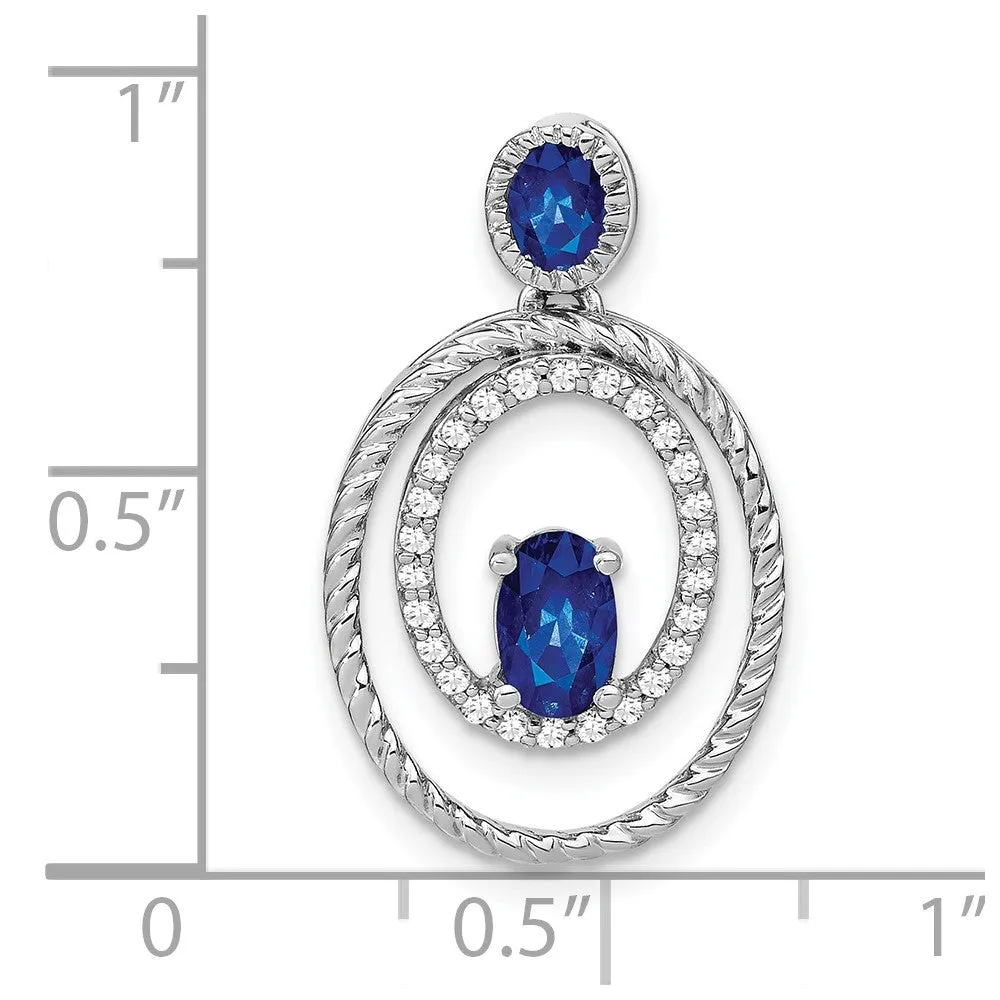14k White Gold Sapphire and Diamond Oval Pendant