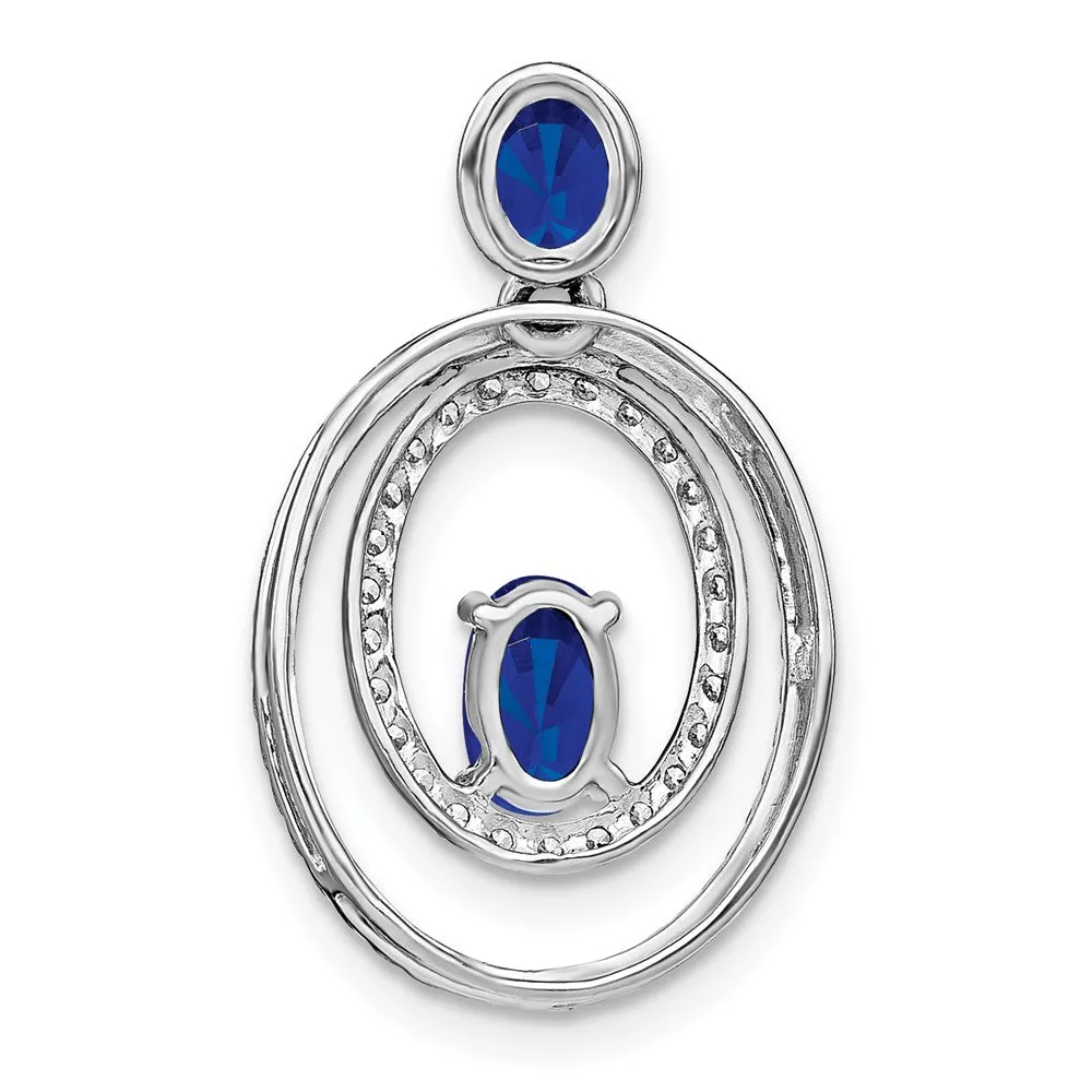 14k White Gold Sapphire and Diamond Oval Pendant