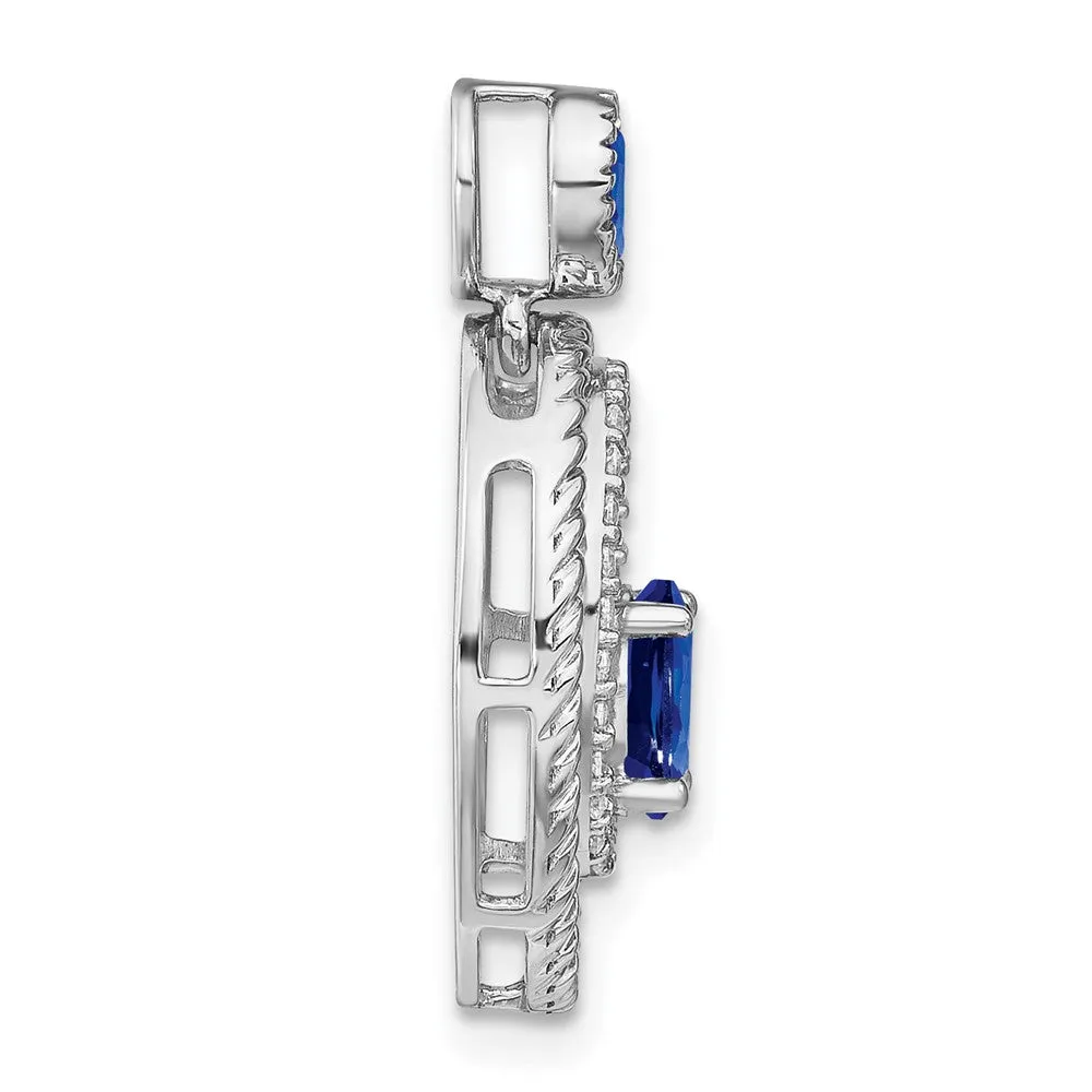 14k White Gold Sapphire and Diamond Oval Pendant