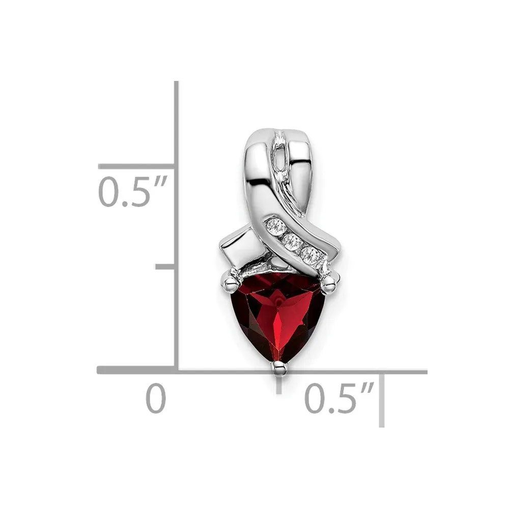 14k White Gold Trillion Garnet and Diamond Pendant