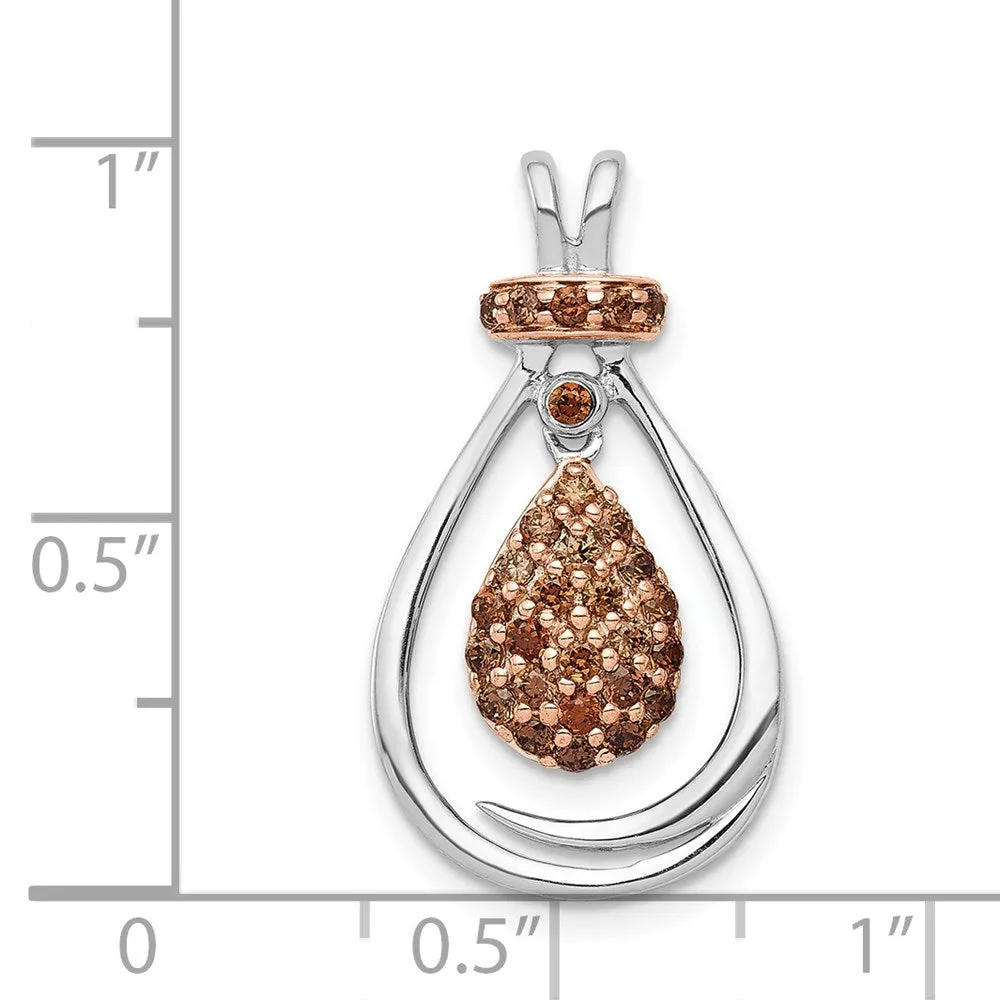 14k White Gold w/Rose Rhodium 1/4ct Champagne Diamond Chain Slide