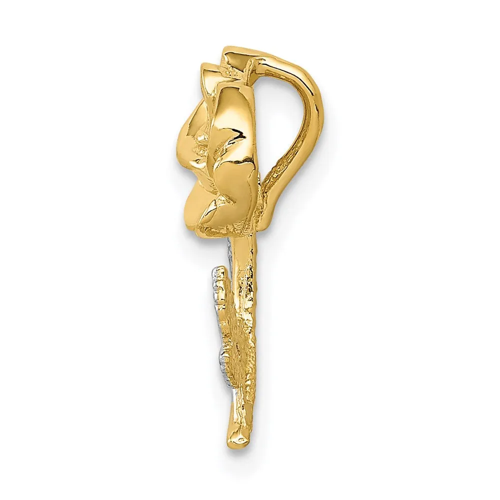 14k w/White Rhodium Polished Rose Chain Slide