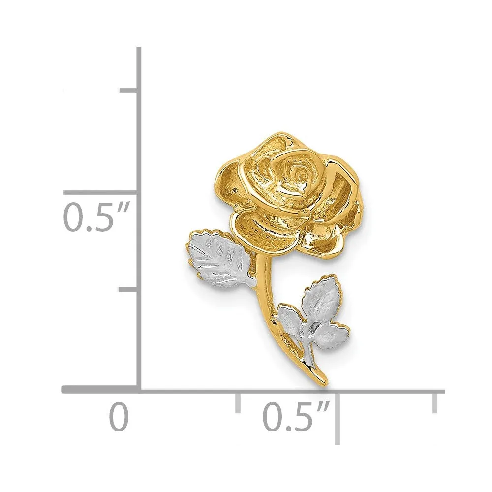 14k w/White Rhodium Polished Rose Chain Slide
