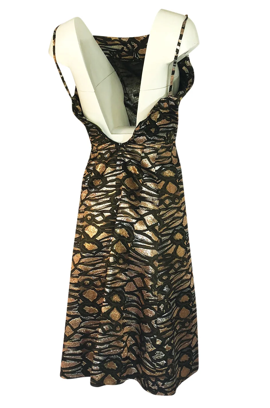 1960s Nina Ricci Metallic Gold Silver Silk Brocade Dress & Jacket Suit Set