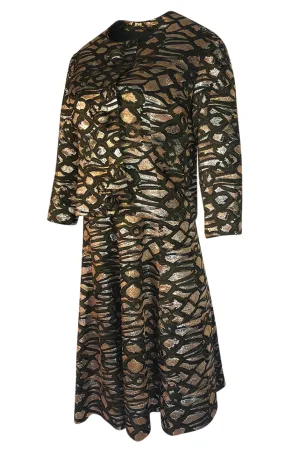 1960s Nina Ricci Metallic Gold Silver Silk Brocade Dress & Jacket Suit Set