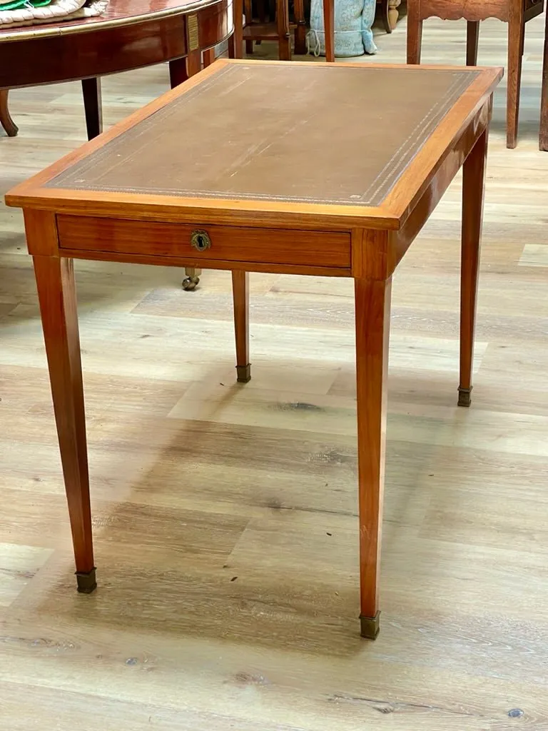 19th Century French Restauration Period Side Table with Leather Top