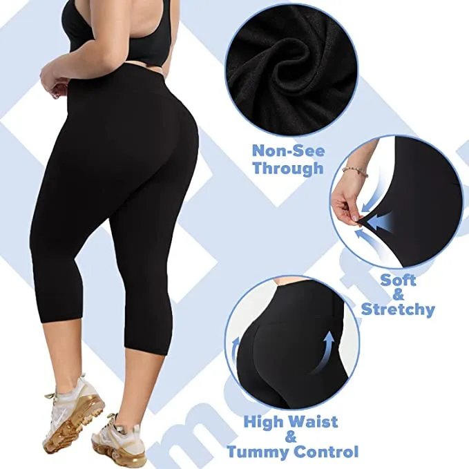 2 Pack Plus Size Capri Leggings for Women