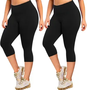 2 Pack Plus Size Capri Leggings for Women