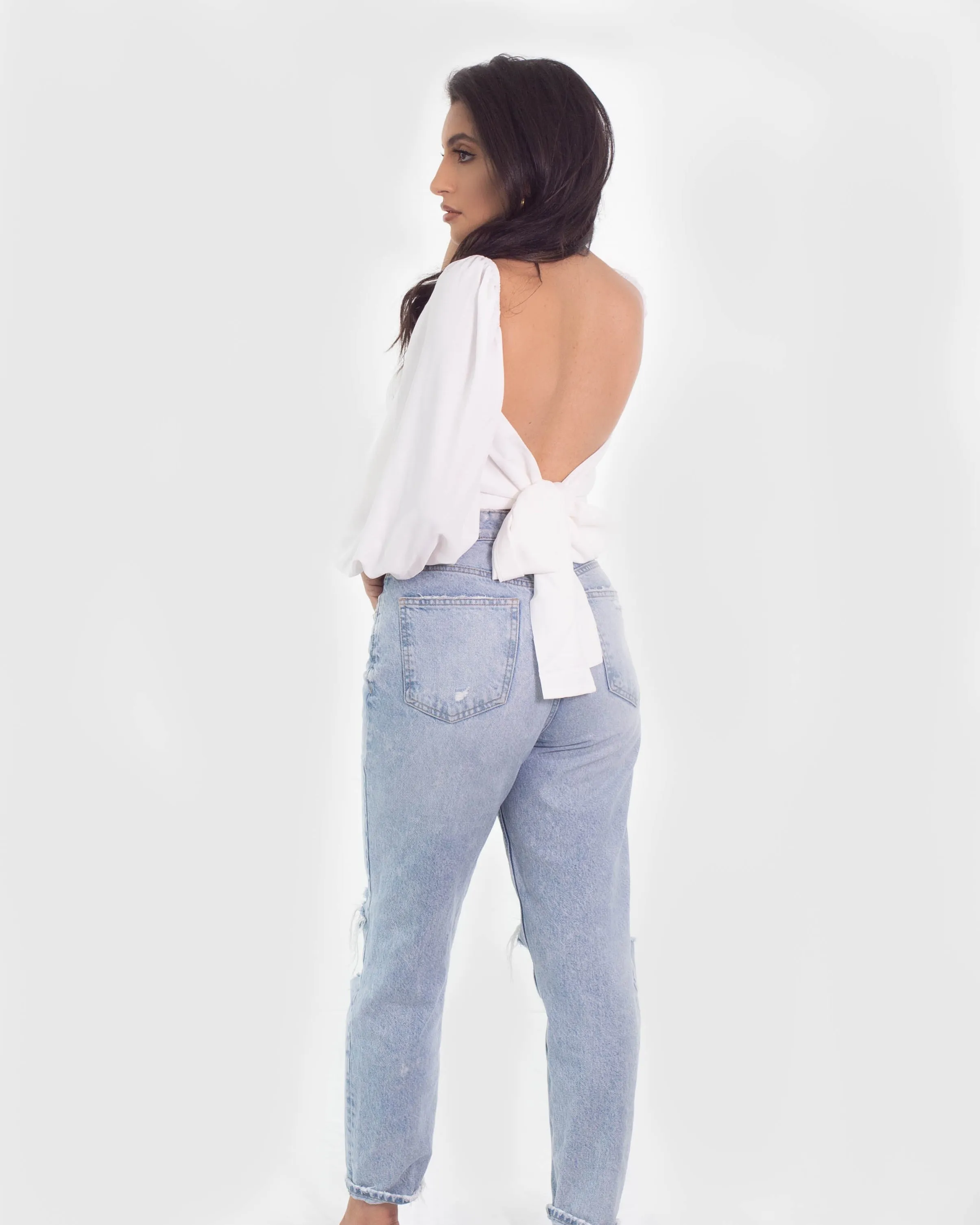 Alexis Open Tie Back Top White
