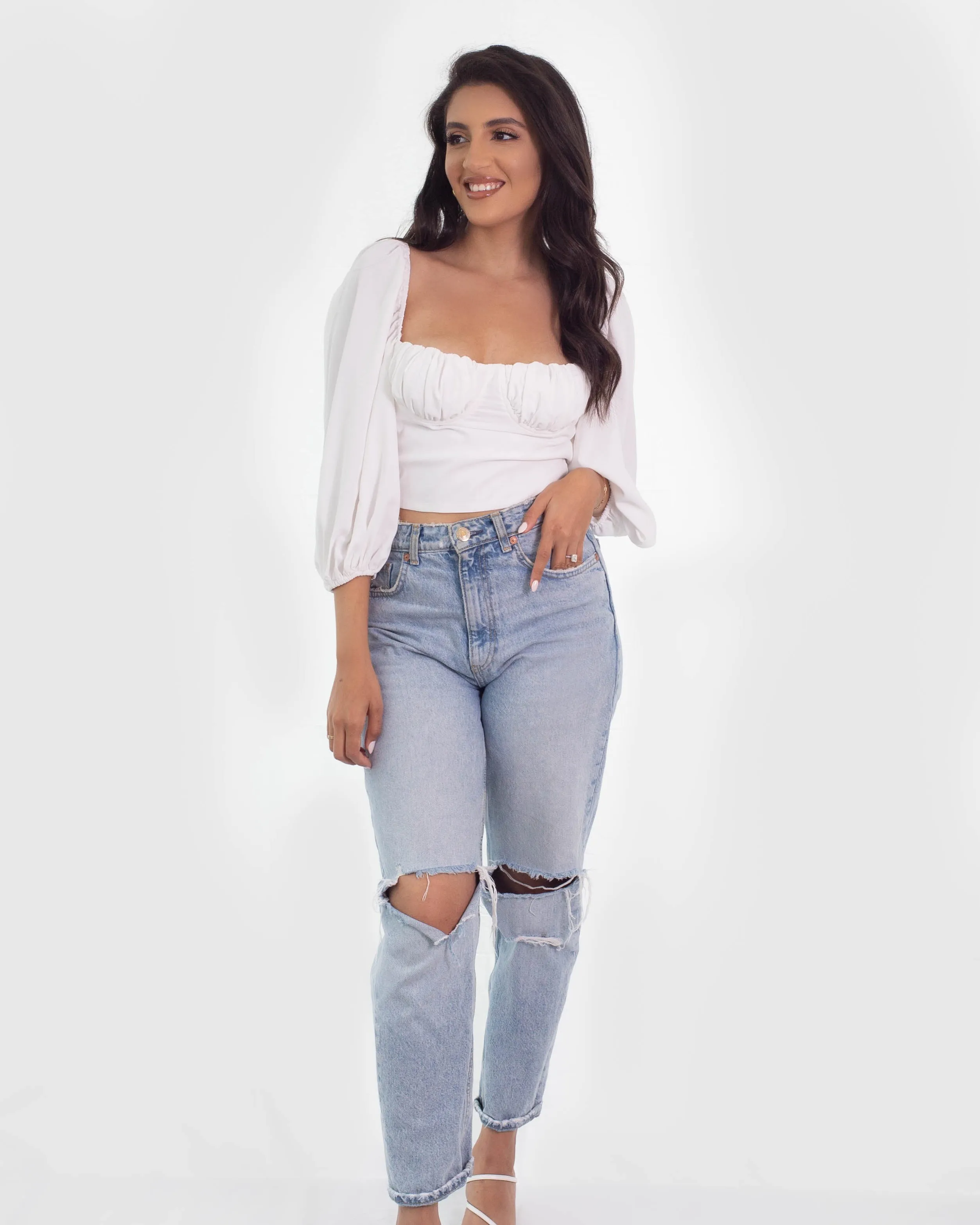 Alexis Open Tie Back Top White