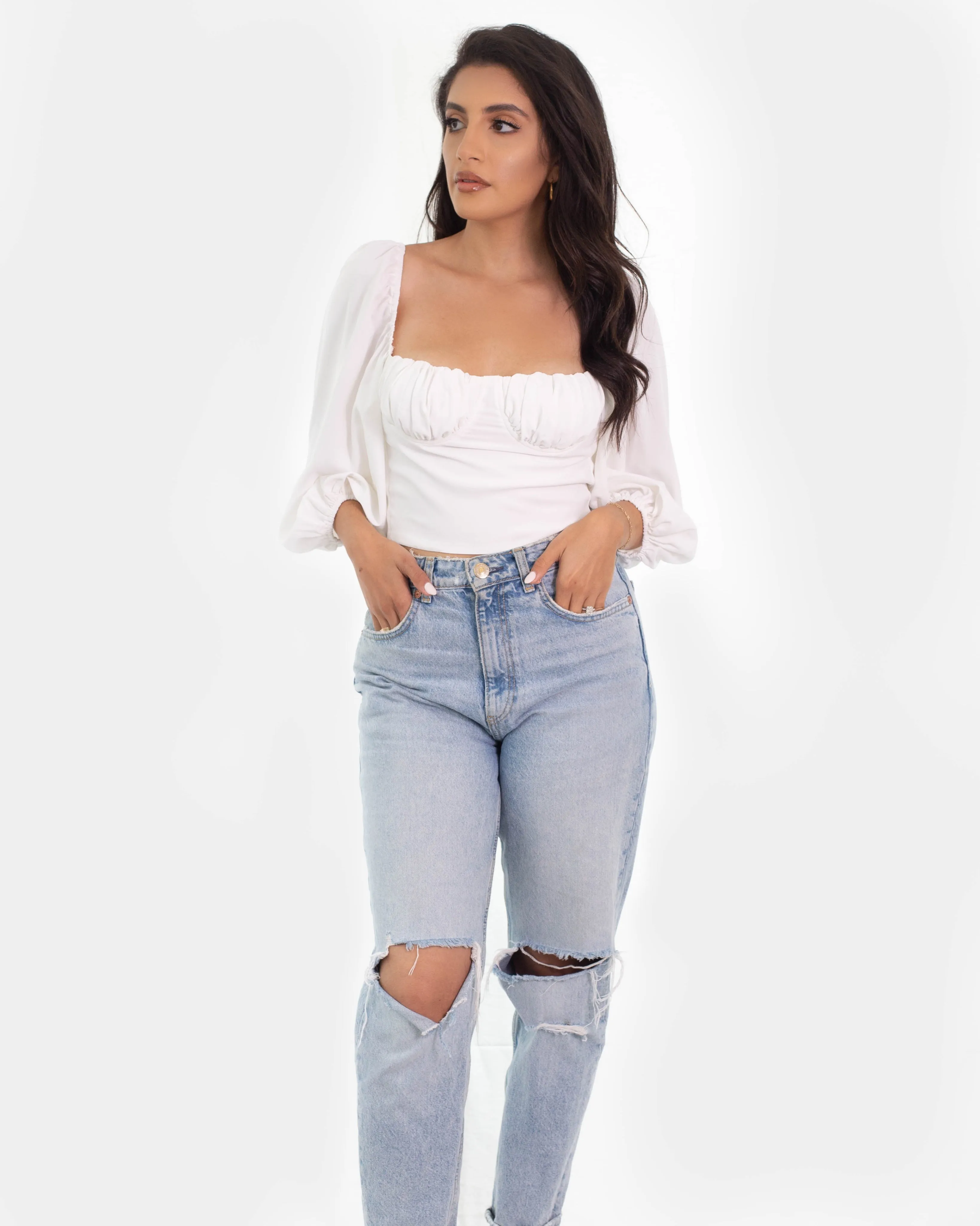 Alexis Open Tie Back Top White
